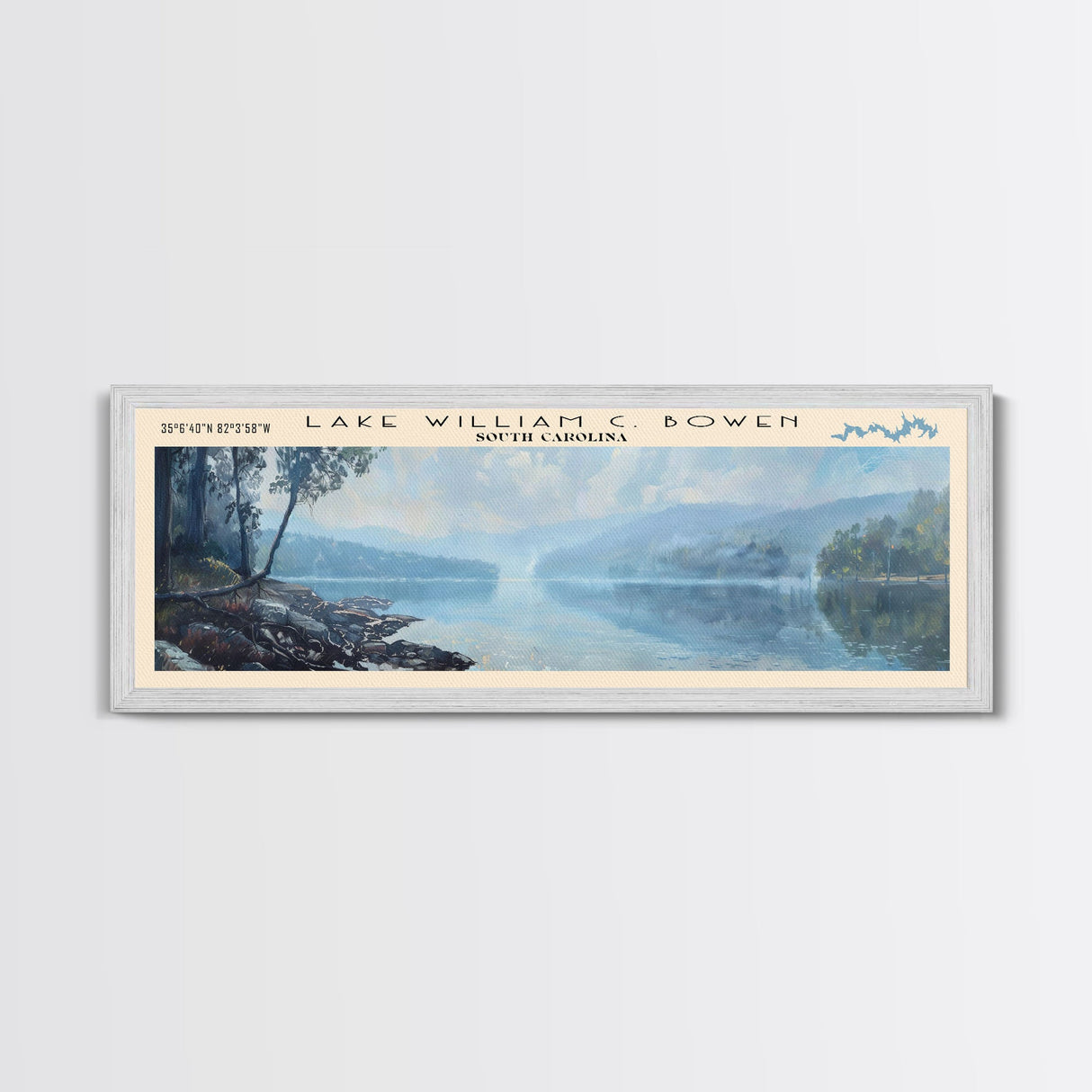 Lake William C Bowen South Carolina Framed Canvas Print, Lake House Decor, Panoramic Wall Art, Travel Poster, Landscape Painting, Bedroom Decor