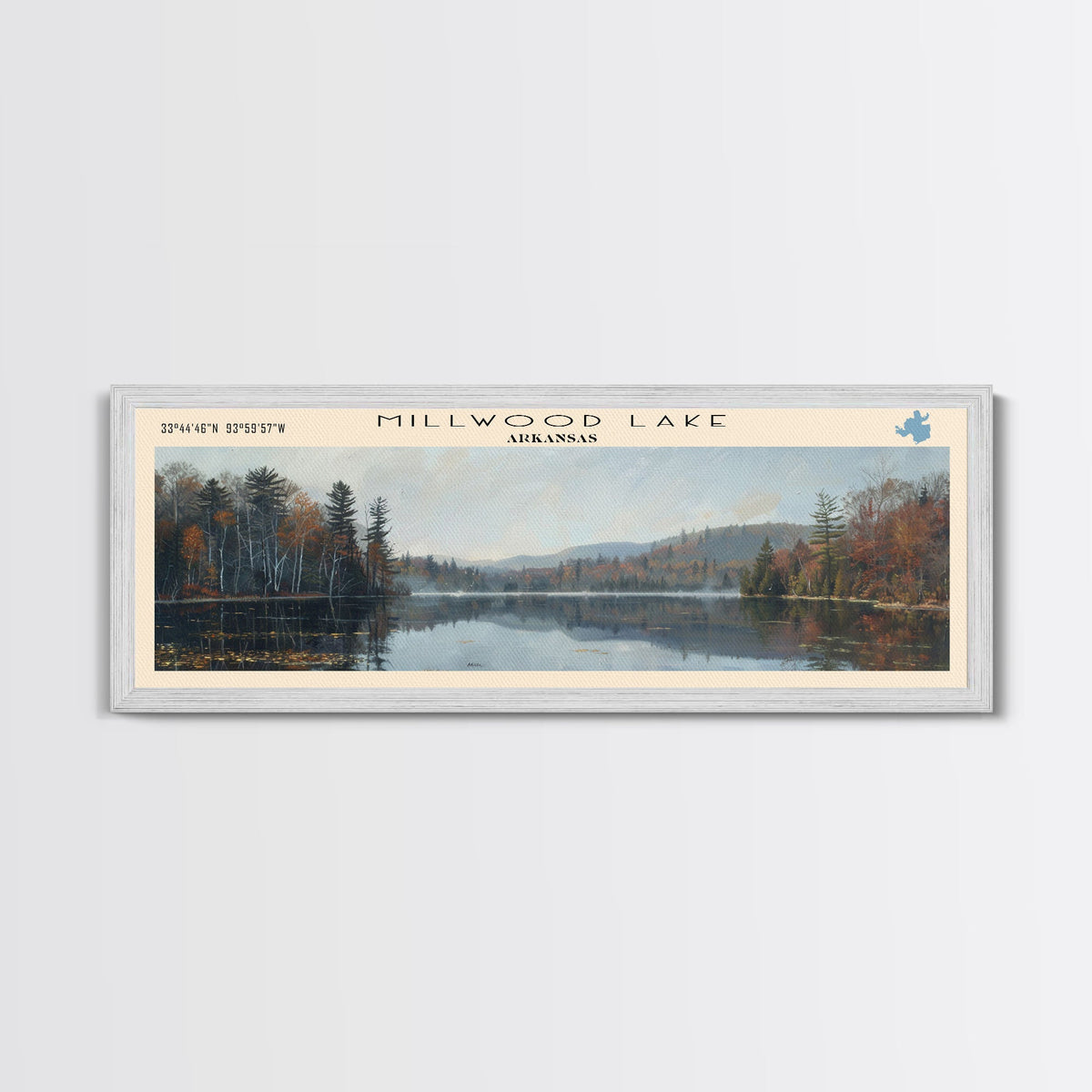 Nahmakanta Lake Maine Framed Canvas Print, Lake House Decor, Panoramic Wall Art, Travel Poster, Beautiful Landscape Painting, Living Room Decor