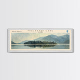 Onota Lake Massachusetts Framed Canvas Print, Lake House Decor, Panoramic Wall Art, Travel Poster, Landscape Painting, Modern Art