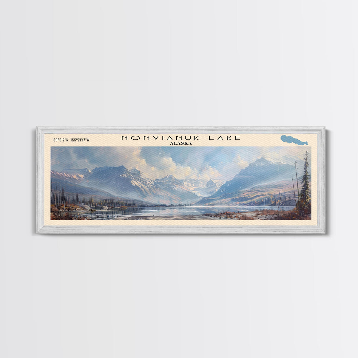 Overland Lake Nevada Framed Canvas Print, Lake House Decor, Panoramic Travel Poster, Scenic Landscape Painting, Living Room Decor