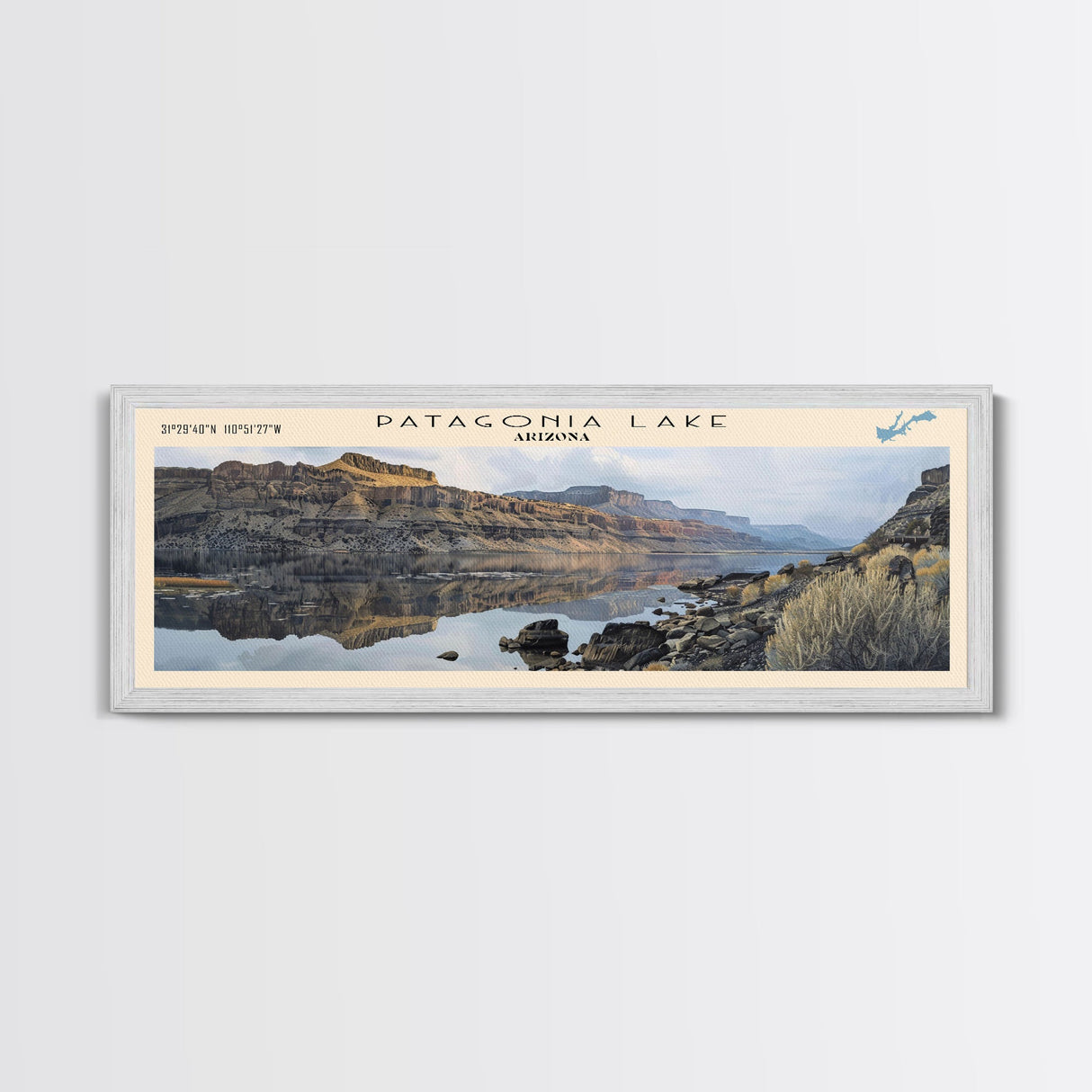 Priest Lake Idaho Framed Canvas Print, Lake House Decor, Panoramic Wall Art, Travel Poster, Beautiful Landscape Painting, Living Room Decor