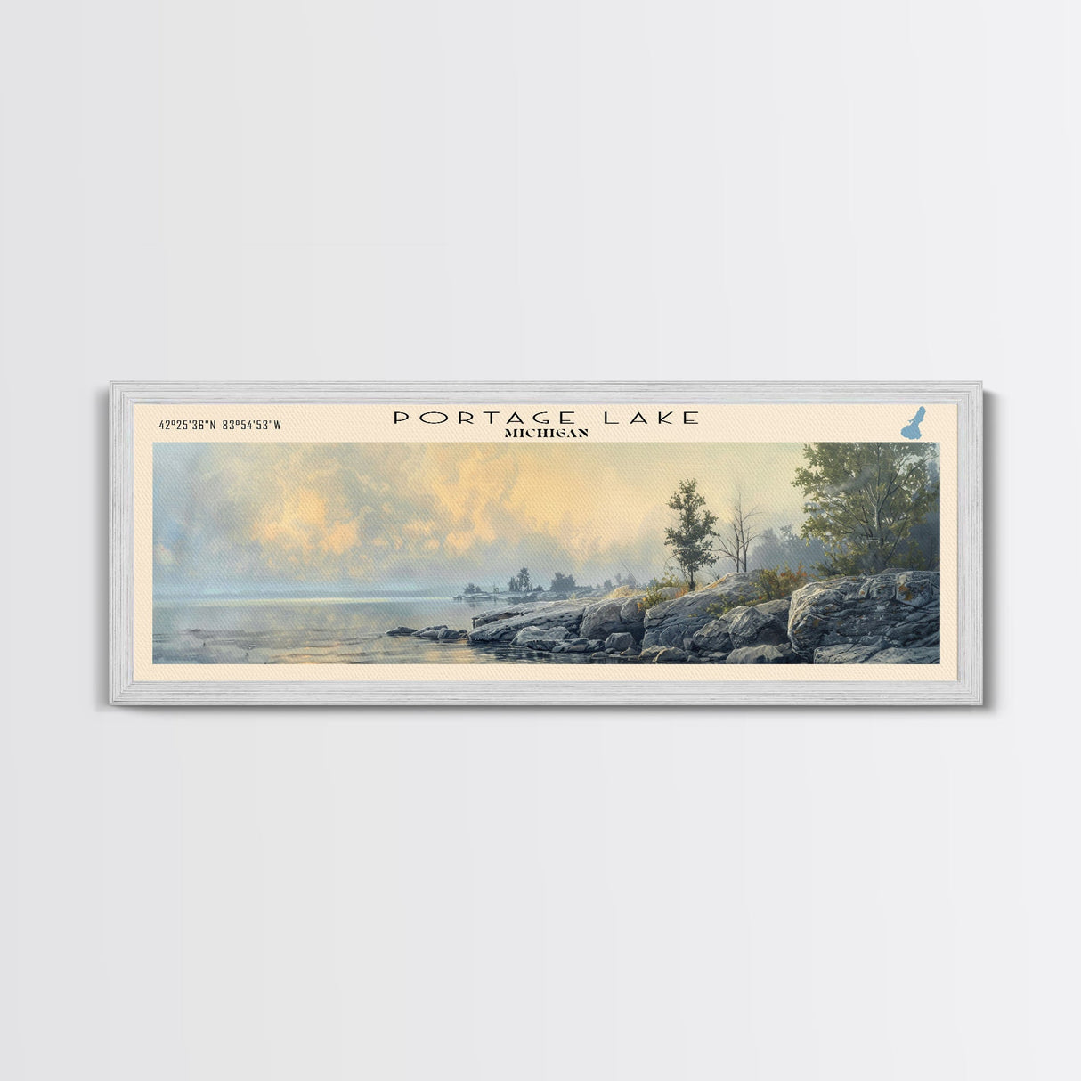 Raystown Lake Pennsylvania Framed Canvas Print, Lake House Decor, Wall Art, Panoramic Travel Poster, Scenic Landscape Painting, Modern Art