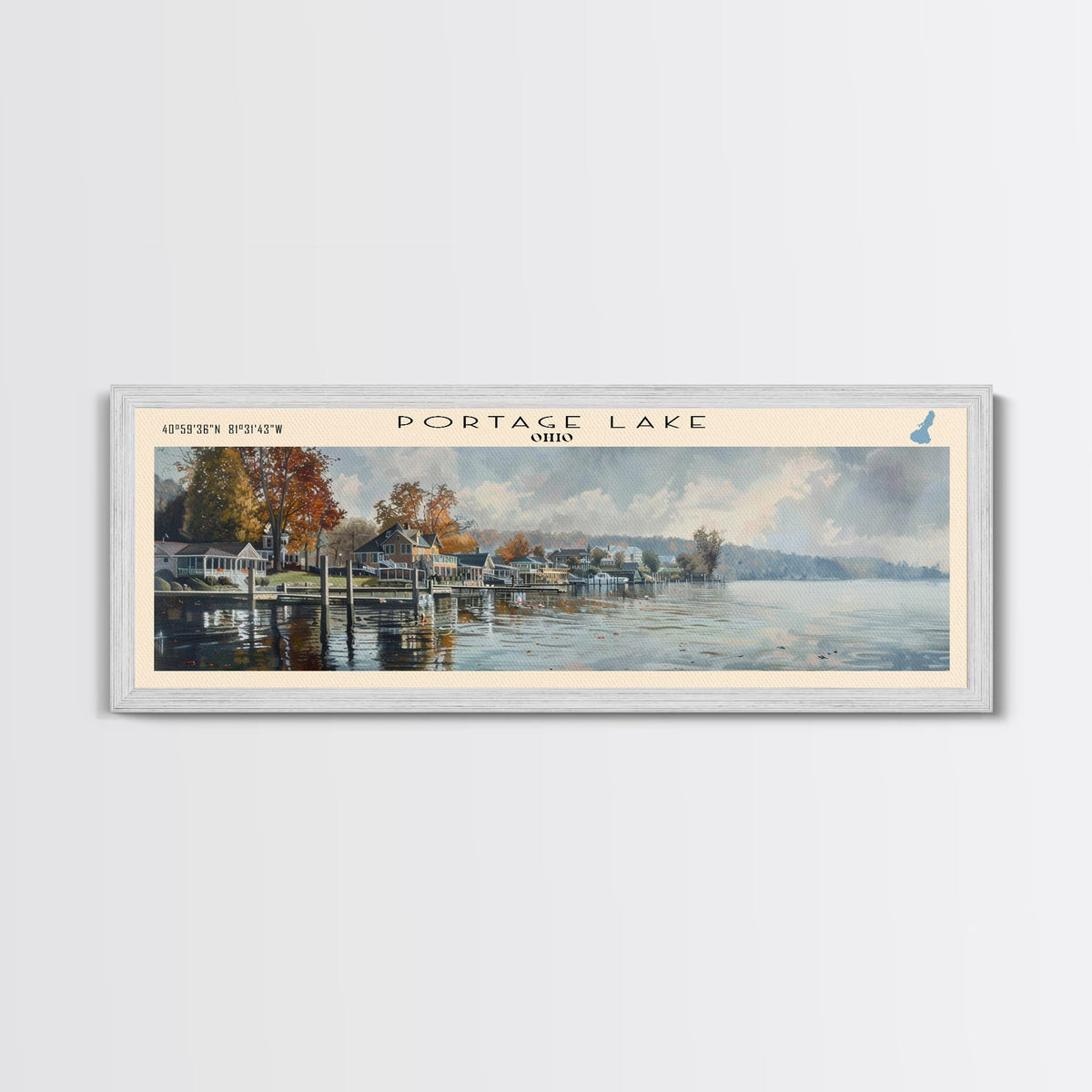 Red Deer Lake Framed Canvas Print, Lake House Decor, Panoramic Wall Art, Travel Poster, Beautiful Landscape Painting, Contemporary Art