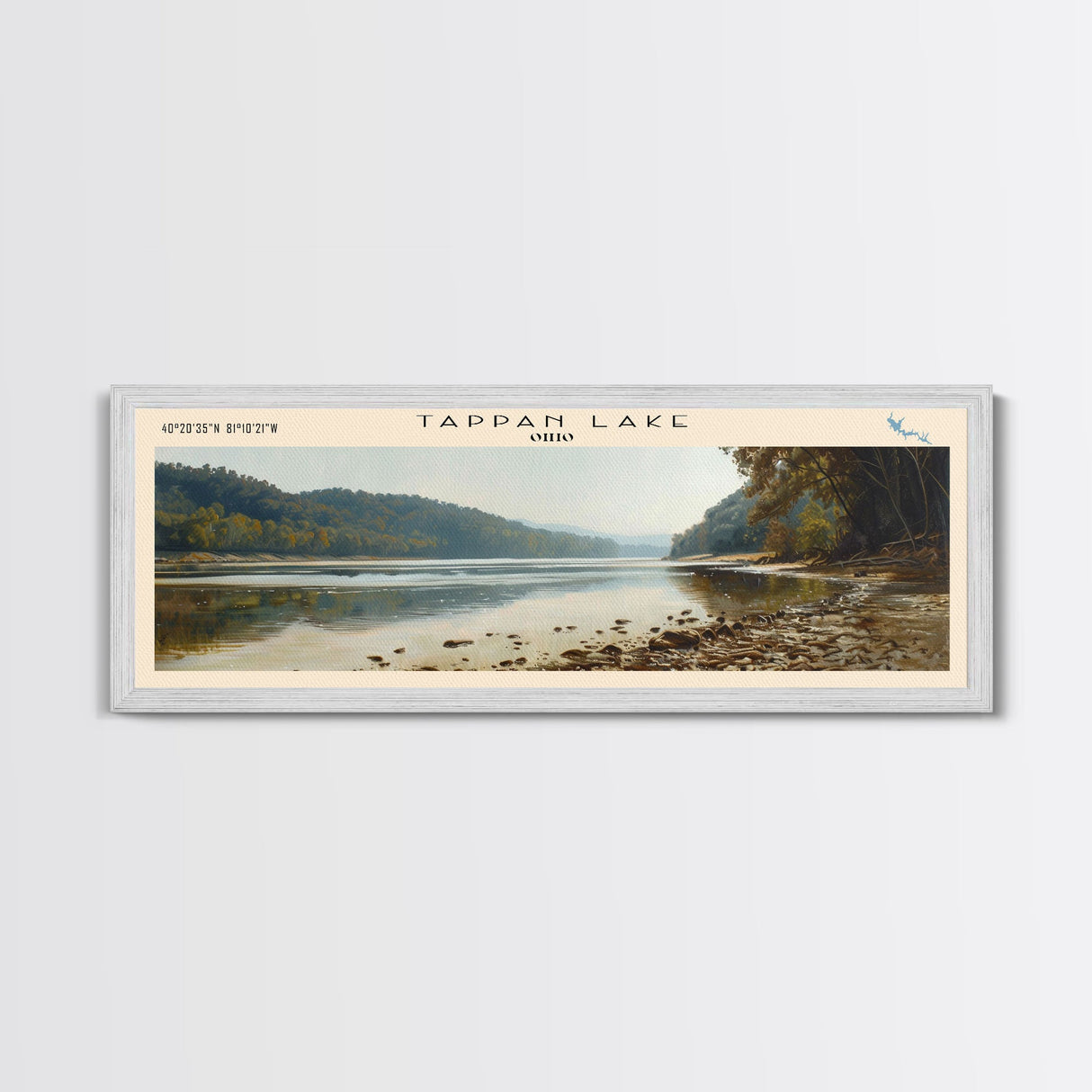 Torch Lake Panoramic Wall Art, Framed Canvas Print, Lake House Decor, Travel Poster, Serene Landscape, Home Decor