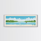 Brookville Lake Indiana Framed Canvas Print, Midcentury Modern Panoramic Wall Art, Living Room Decor, Pop Art, Travel Poster Art, Nature Painting