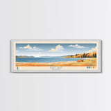 Burt Lake Michigan Framed Canvas Print, Pop Art Panoramic Travel Poster, Midcentury Modern, Wall Art, Scenic Nature Painting, Bedroom Decor