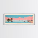 Caballo Lake New Mexico Framed Canvas Print, Midcentury Modern Panoramic Wall Art, Living Room Decor, Pop Art, Travel Poster Art, Scenic Nature Painting