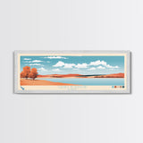 Cheney Reservoir Kansas Framed Canvas Print, Midcentury Modern Panoramic Wall Art, Living Room Decor, Pop Art, Travel Poster Art, Scenic Nature Painting, Lake House Decor