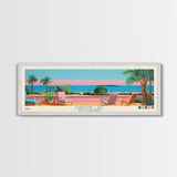 Christine Lake New Hamphire Framed Canvas Print, Pop Art Panoramic Travel Poster, Midcentury Modern, Wall Art, Scenic Nature Painting, Bedroom Decor, Living Room Art