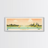 Clearwater Lake Manitoba Framed Canvas Print, Midcentury Modern Panoramic Wall Art, Living Room Decor, Pop Art, Travel Poster Art, Scenic Nature Painting, Lake House Decor
