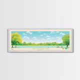 Crab Orchard Lake Illinois Framed Canvas Print, Midcentury Modern Panoramic Wall Art, Living Room Decor, Pop Art, Travel Poster Art, Scenic Nature Painting, Lake House Decor