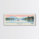 Detroit Lake Oregon Framed Canvas Print, Midcentury Modern Panoramic Wall Art, Bedroom Decor, Pop Art, Travel Poster Art, Scenic Nature Painting