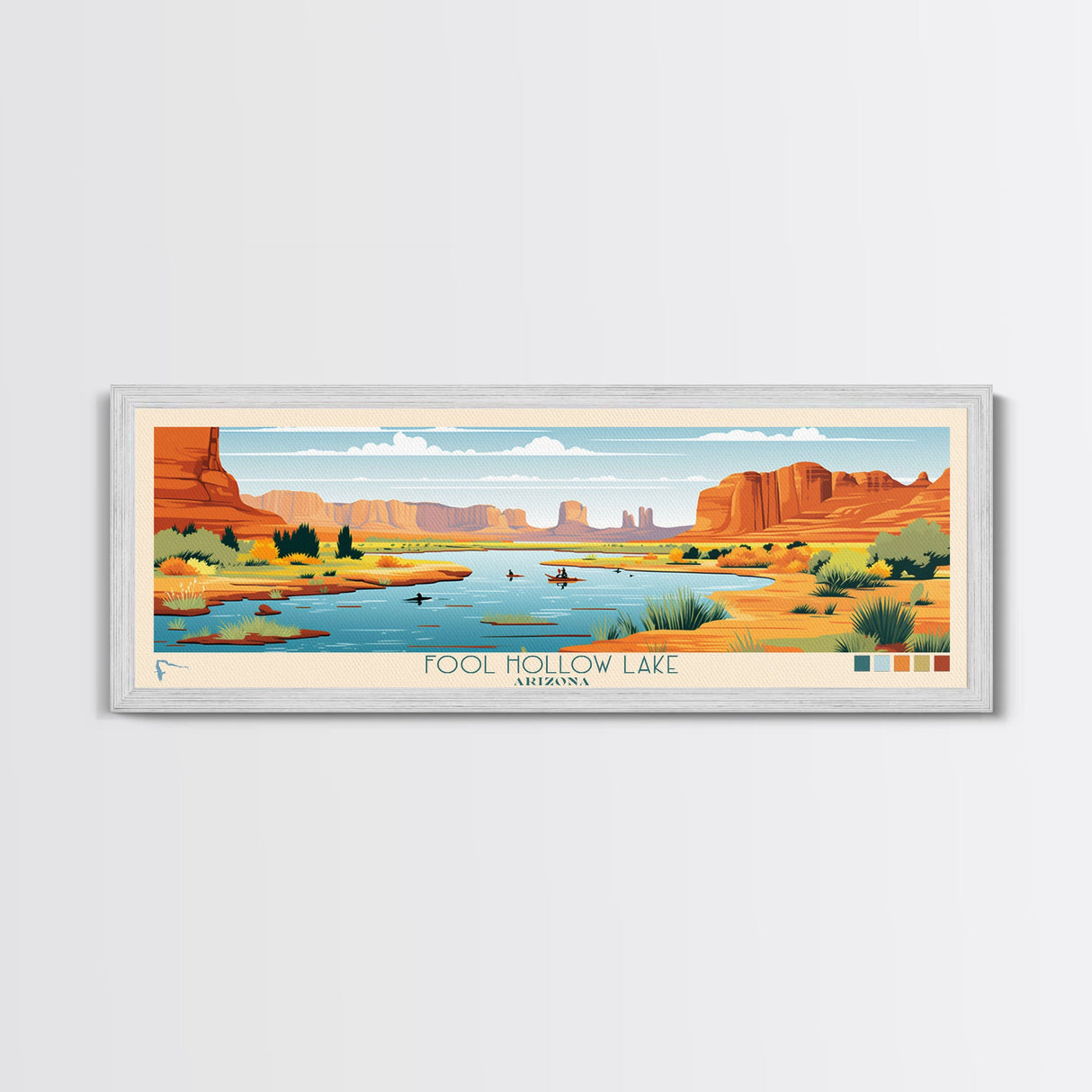 Fool Hollow Lake Arizona Framed Canvas Print, Panoramic Art, Midcentury Modern, Pop Art, Living Room Decor, Travel Poster, Lake Painting, Wall Art