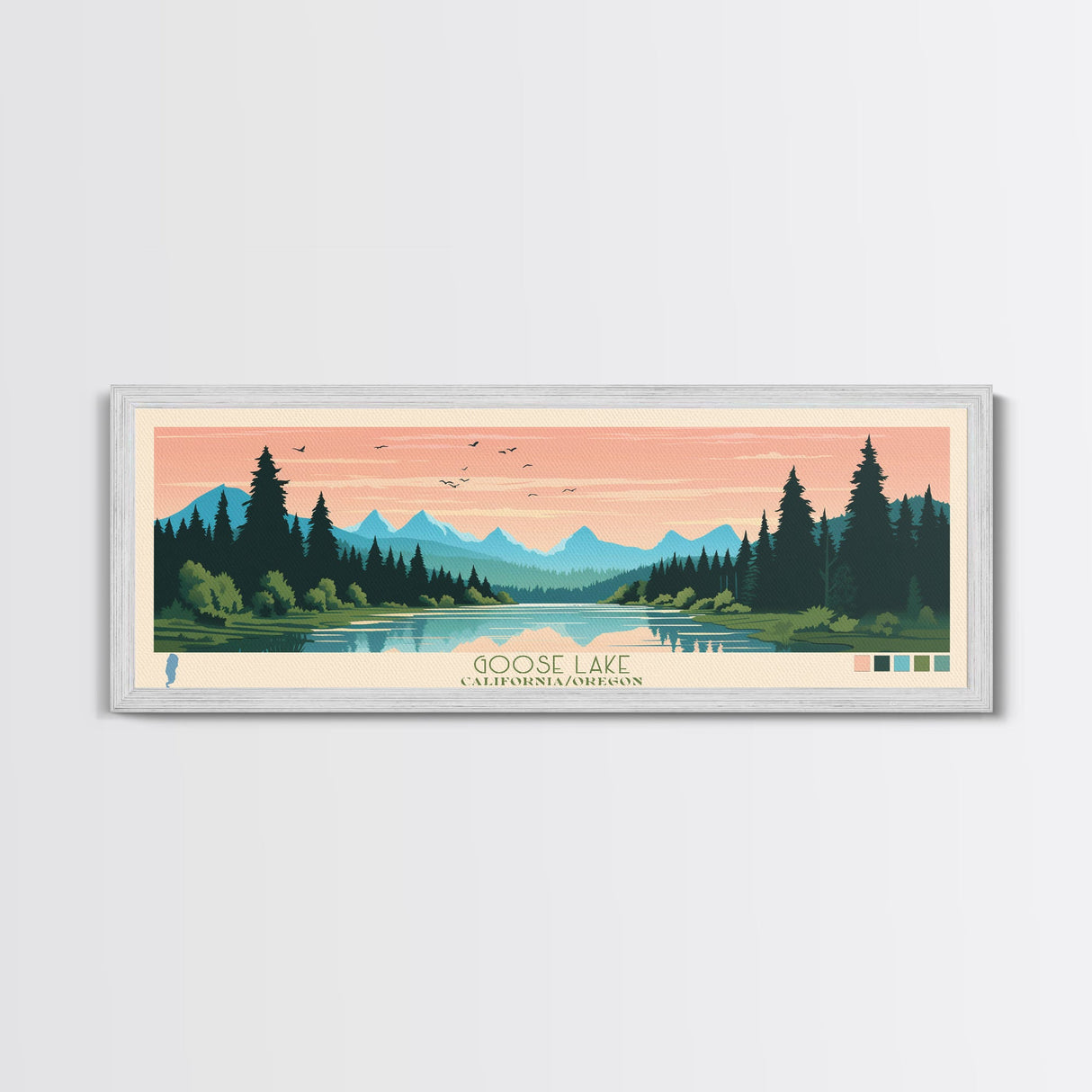 Goose Lake California Oregon Framed Canvas Print, Panoramic Wall Art, Midcentury Modern, Pop Art, Living Room Decor, Travel Poster, Lake View, Nature Art