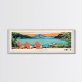 Jordan Pond Maine Framed Canvas Print, Panoramic Wall Art, Midcentury Modern, Pop Art, Bedroom Decor, Travel Poster, Artistic Home Decor