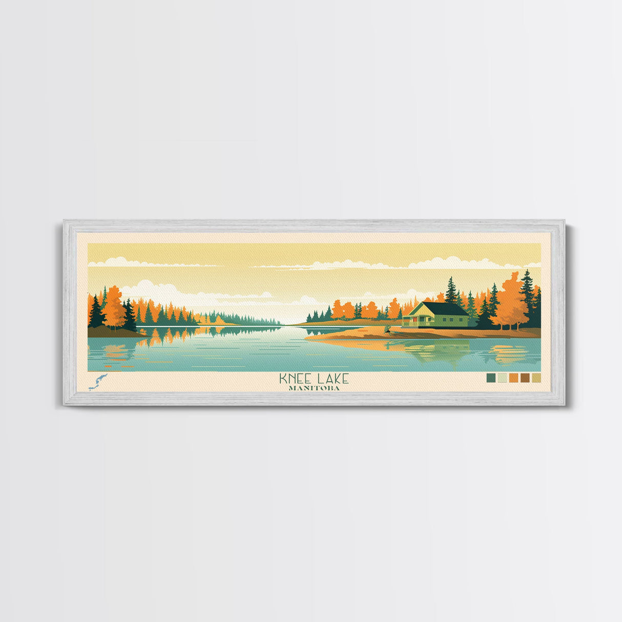 Knee Lake Manitoba Framed Canvas Print, Panoramic Wall Art, Midcentury Modern, Pop Art, Bedroom Art, Travel Poster, Lake House Art