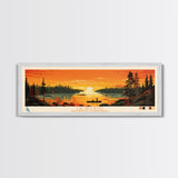 Lac Des Bois Northwest Territories Framed Canvas Print, Panoramic Art, Midcentury Modern, Pop Art, Living Room Wall Art, Travel Poster, Lake House Decor