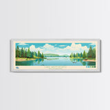 Lake Wentworth, New Hampshire Panoramic Wall Art Framed Canvas Print, Midcentury Modern, Pop Art, Home Decor, Travel Poster, Living Room Art