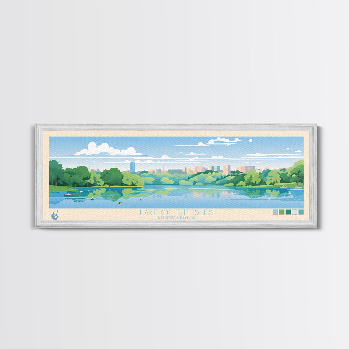 Lake of the Isles Minneapolis Framed Canvas Print, Panoramic Wall Art, Midcentury Modern, Pop Art, Living Room Decor, Travel Poster, Lake House Art