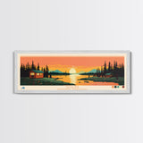 Tathlina Lake, Northwest Territories Framed Canvas Print, Lake House Art, Midcentury Modern Decor, Pop Art, Travel Poster, Wall Art