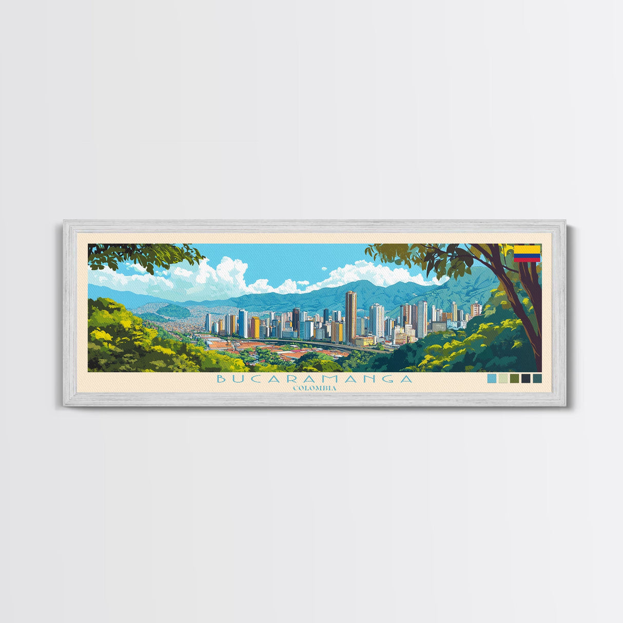 Bucaramanga, Colombia Panoramic Travel Poster Canvas Print, Bucaramanga, Colombia Painting, Colombia Art, Bucaramanga Travel Art, Guest Room Painting