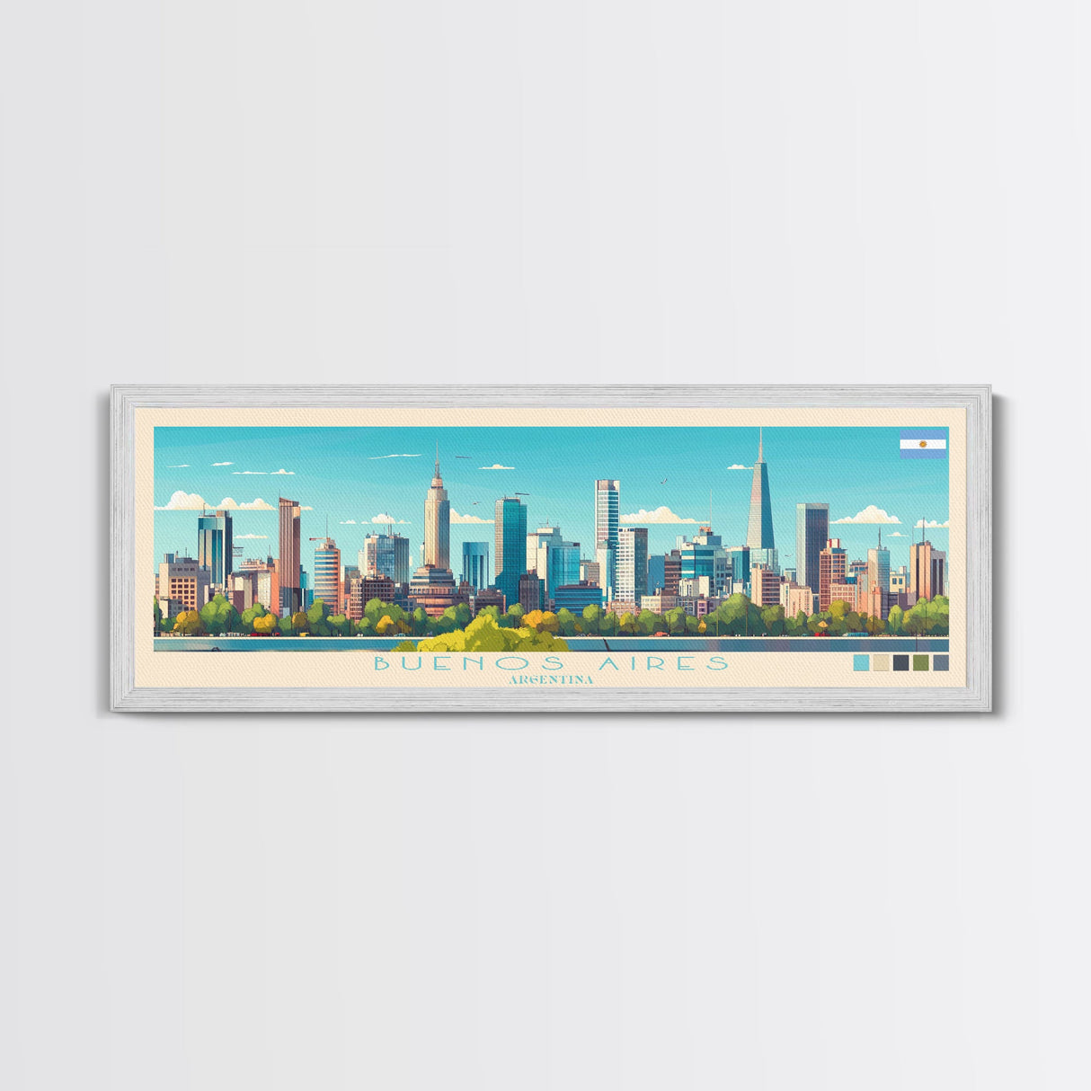 Buenos Aires, Argentina Panoramic Travel Poster Canvas Print, Buenos Aires, Argentina Painting, Argentina Art, Buenos Aires Panoramic Travel Art, Travel Painting