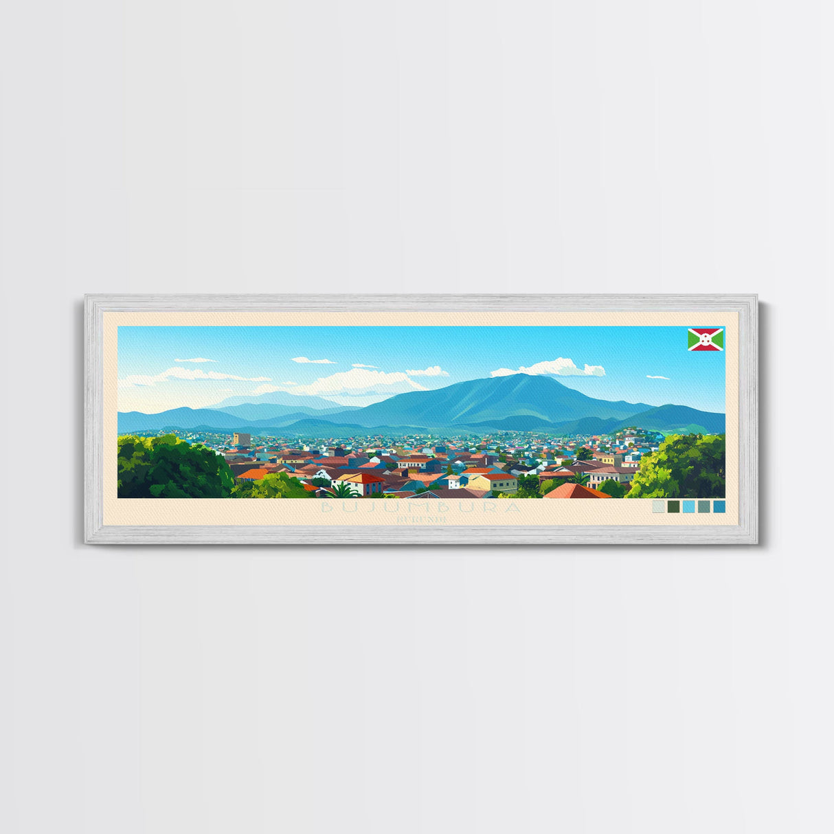 Bujumbura, Burundi Panoramic Travel Poster Canvas Print, Bujumbura, Burundi Painting, Burundi Art, Bujumbura Travel Art, Guest Room Painting
