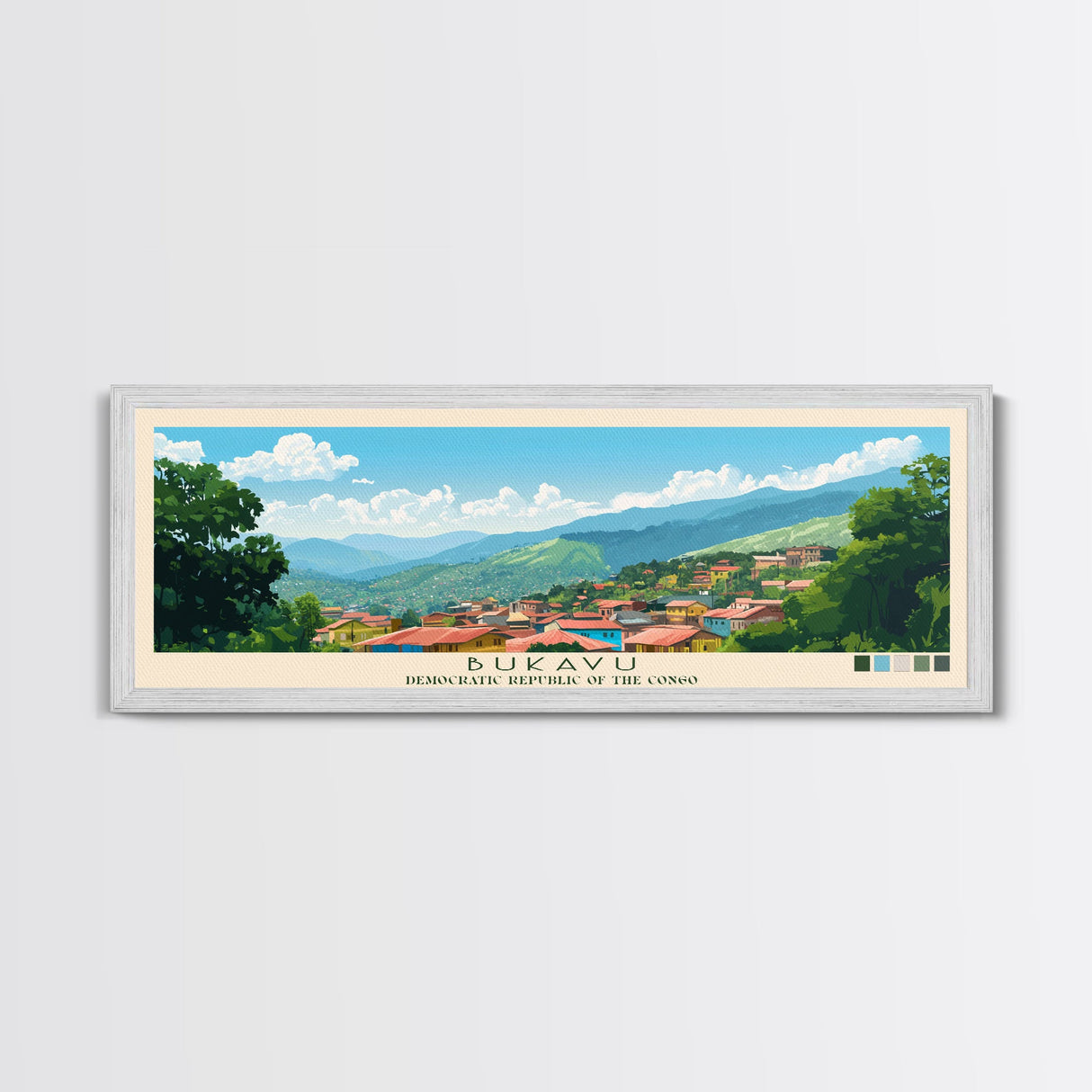 Bukavu, Congo Panoramic Travel Poster Canvas Print, Bukavu, Congo Painting, Congo Art, Bukavu Travel Art, Living Room Painting