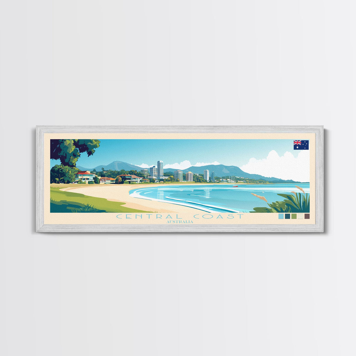 Central Coast, Australia Panoramic Travel Poster Canvas Print, Central Coast, Australia Painting, Australia Art, Central Coast Panoramic Travel Art, Travel Painting