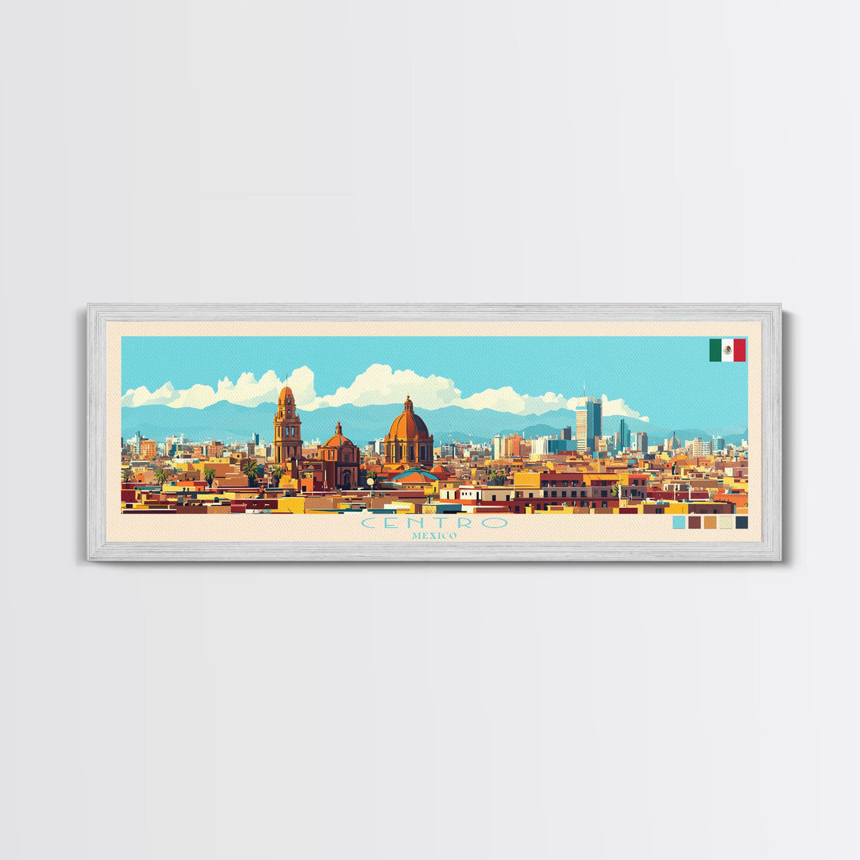 Centro, Mexico Panoramic Travel Poster Canvas Print, Centro, Mexico Painting, Mexico Art, Centro Travel Art, Guest Room Painting