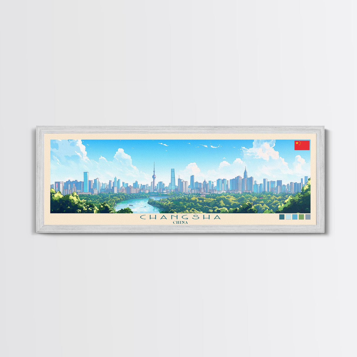 Changsha, China Panoramic Travel Poster Canvas Print, Changsha, China Painting, China Art, Changsha Travel Art, Living Room Painting