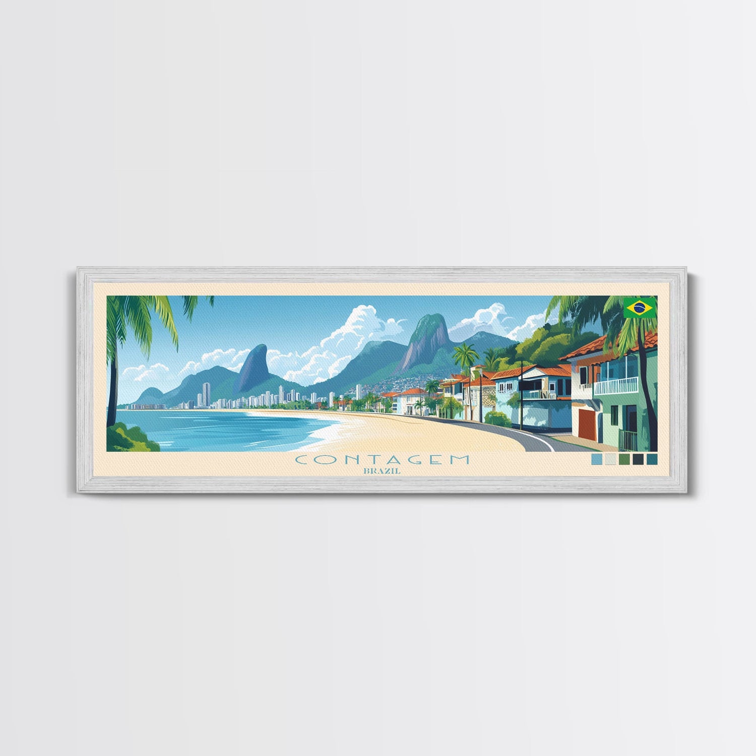 Contagem, Brazil Panoramic Travel Poster Canvas Print, Contagem, Brazil Painting, Brazil Art, Contagem Travel Art, Guest Room Painting