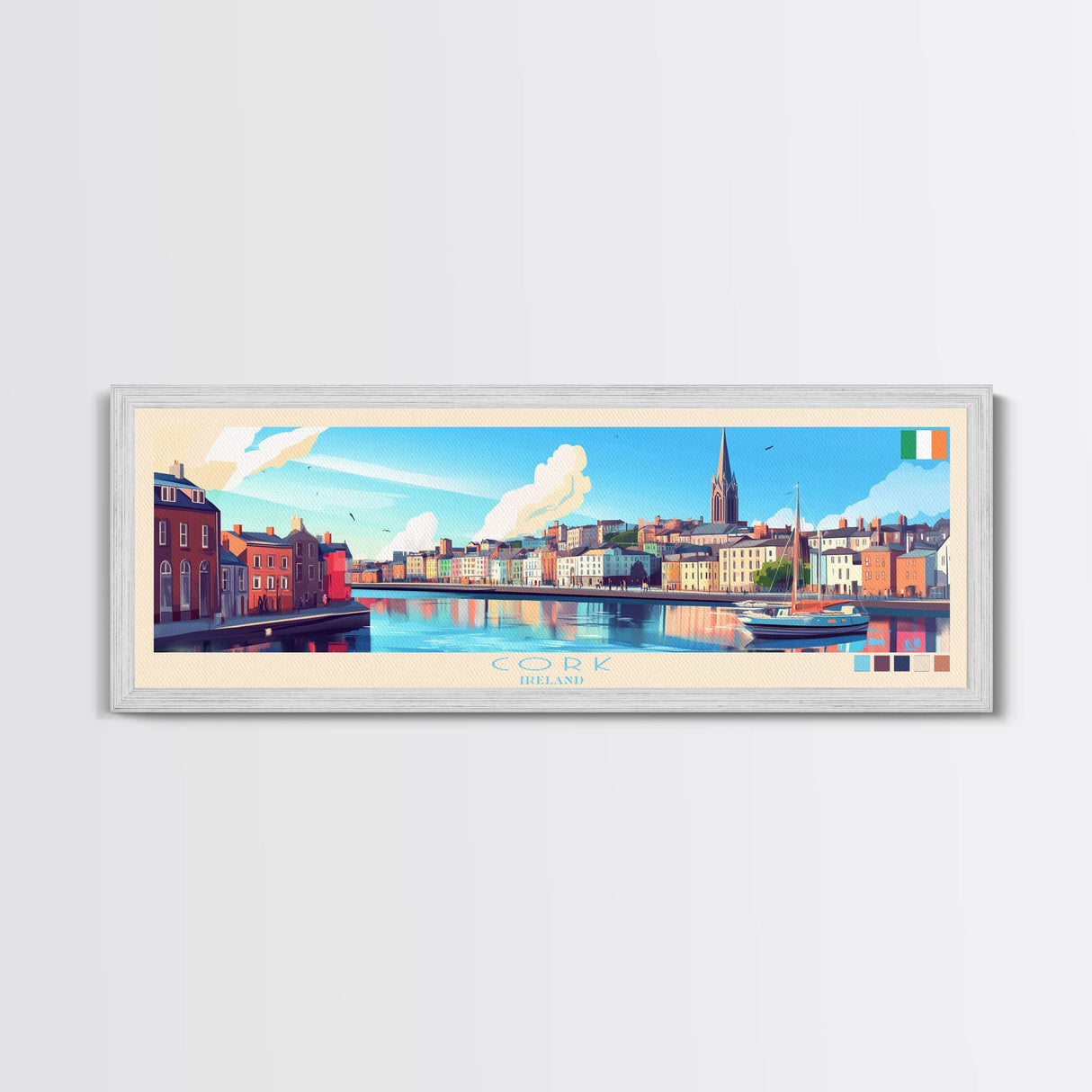 Cork, Ireland Panoramic Travel Poster Canvas Print, Cork, Ireland Painting, Ireland Art, Cork Travel Art, Living Room Painting
