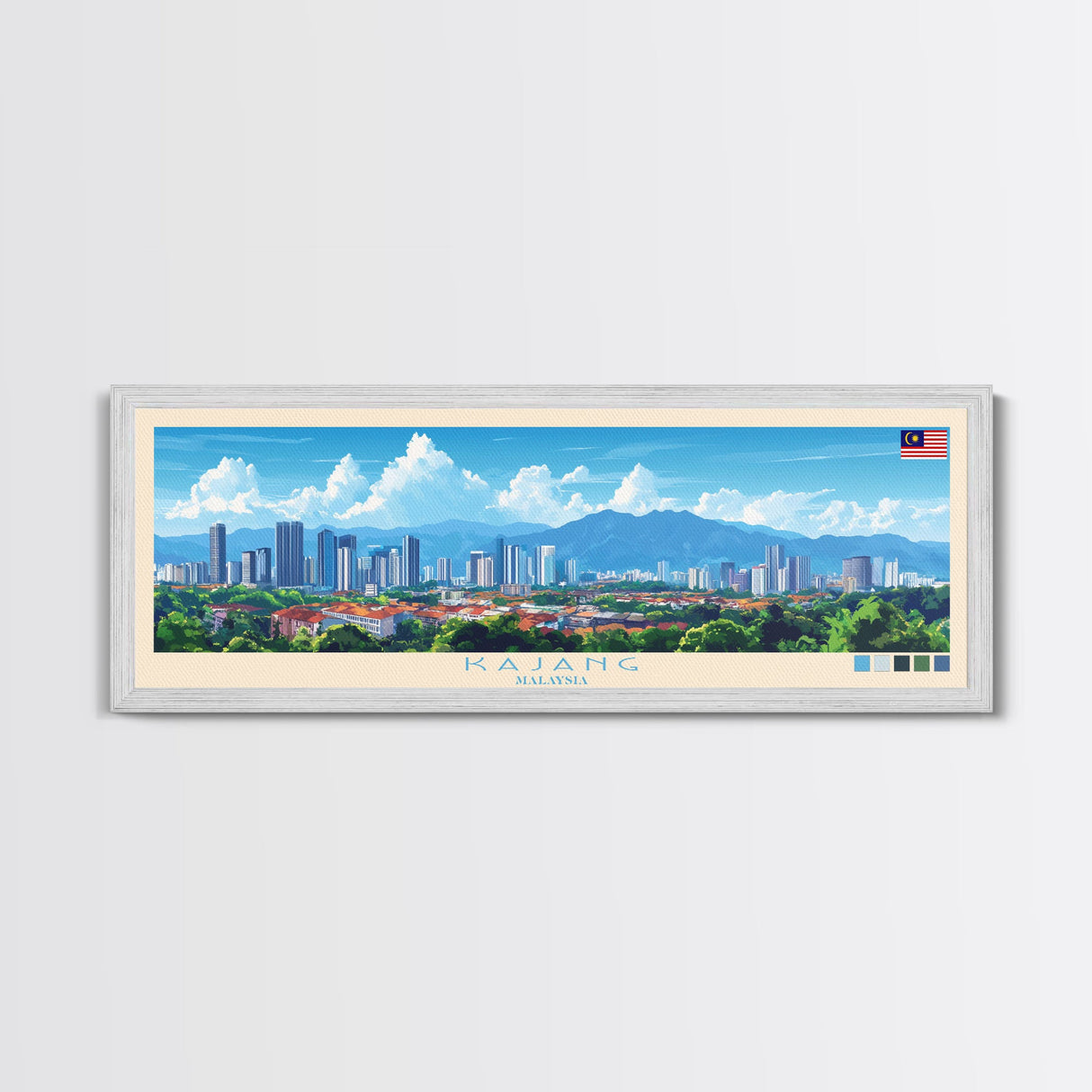 Kajang, Malaysia Panoramic Travel Poster Canvas Print, Kajang, Malaysia Painting, Malaysia Art, Kajang Panoramic Travel Art, Travel Painting