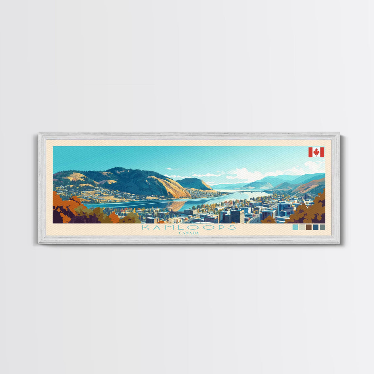 Kamloops, Canada Panoramic Travel Poster Canvas Print, Kamloops, Canada Painting, Canada Art, Kamloops Travel Art, Guest Room Painting