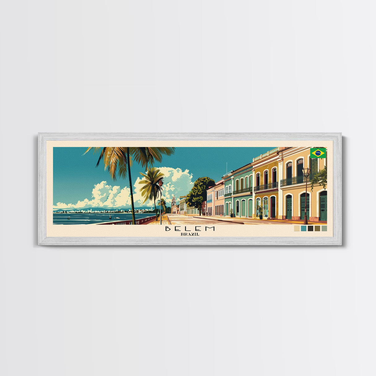Belem, Brazil Panoramic Canvas Print, Belem, Brazil Painting, Brazil Art, Belem Travel Poster, Travel Art, Housewarming Gift