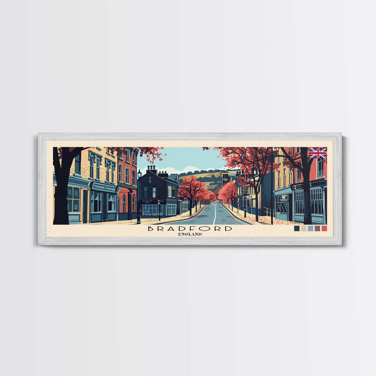 Bradford, England Panoramic Canvas Print, Bradford, England Painting, England Art, Bradford Travel Poster, Travel Art, Vacation Gift