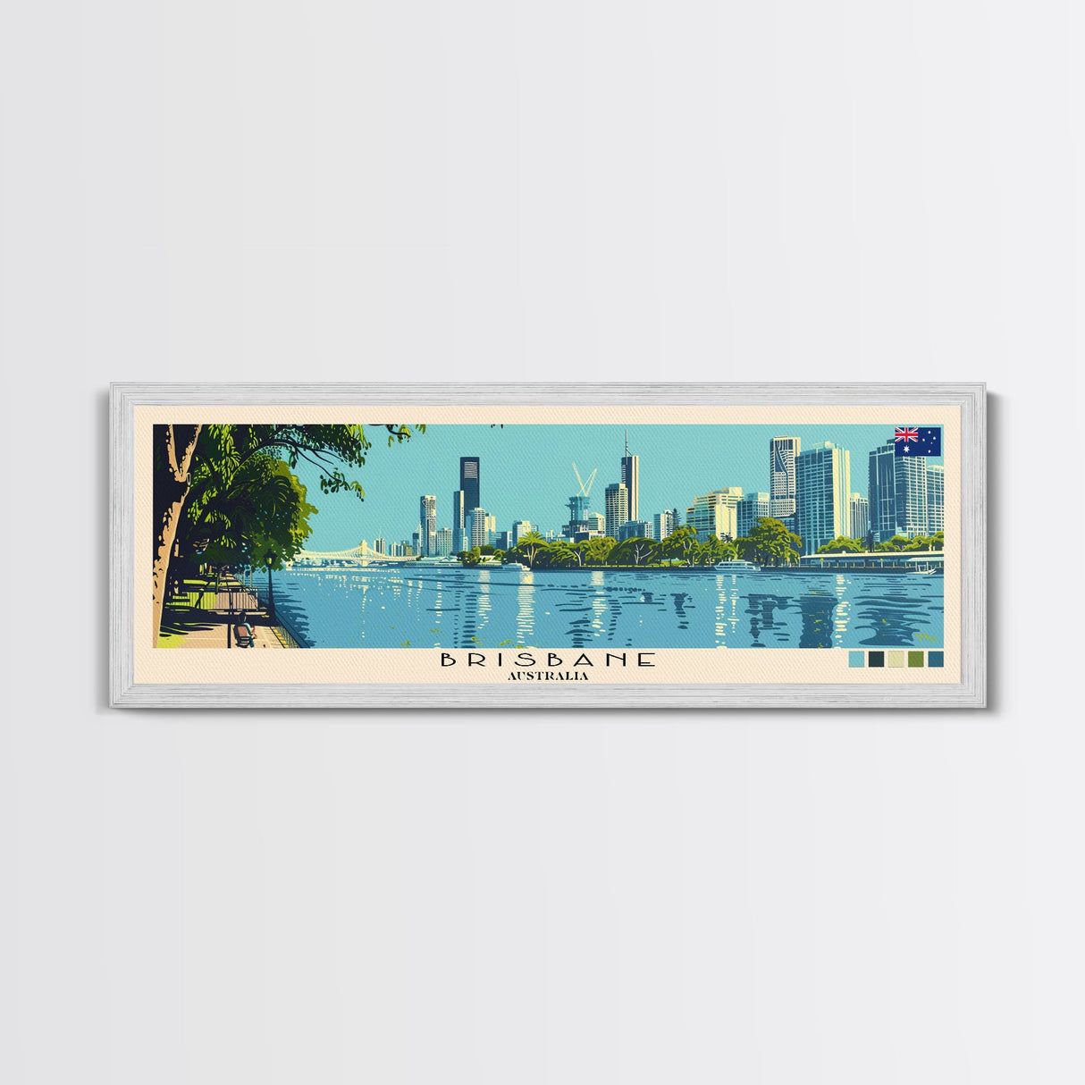 Brisbane, Australia Panoramic Canvas Print, Brisbane, Australia Painting, Australia Art, Brisbane Travel Poster, Travel Art, Living Room Painting