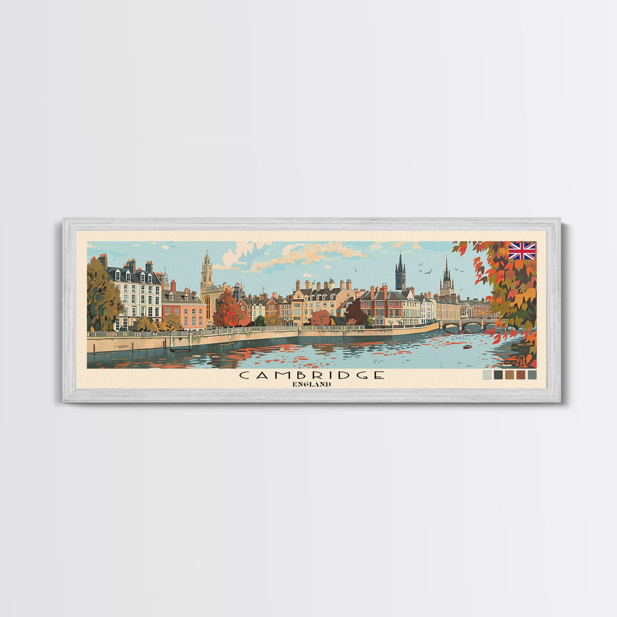 Cambridge, England Panoramic Canvas Print, Cambridge, England Painting, England Art, Cambridge Travel Poster, Travel Art, Living Room Painting
