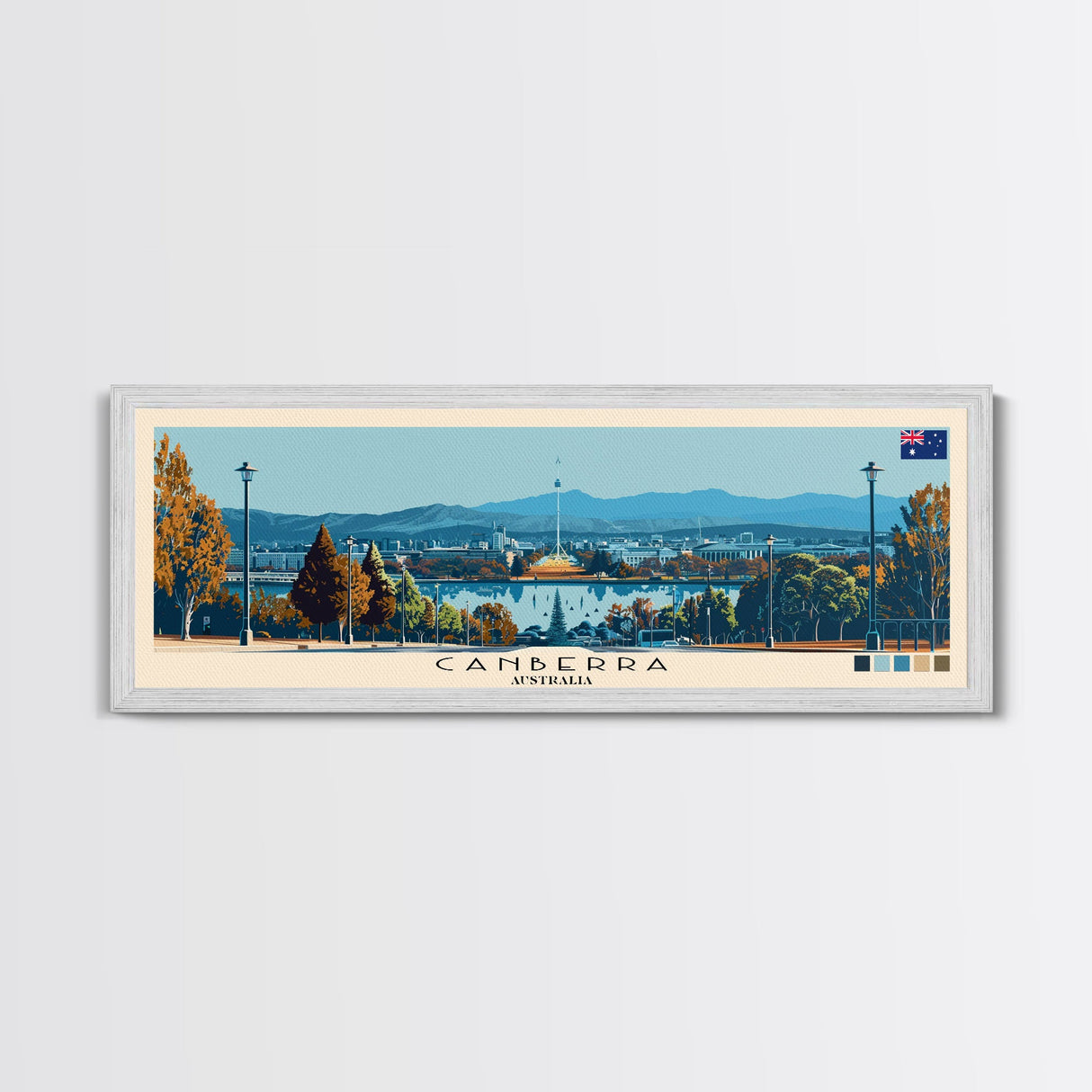 Canberra, Australia Panoramic Canvas Print, Canberra, Australia Painting, Australia Art, Canberra Travel Poster, Travel Art, Guest Room Painting