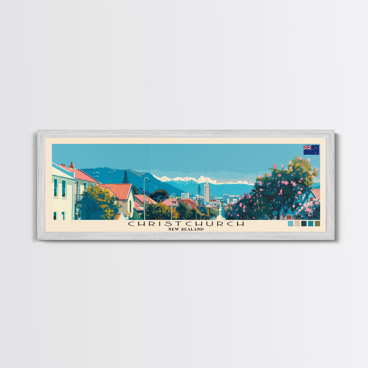 Christchurch, New Zealand Panoramic Canvas Print, Christchurch, New Zealand Painting, New Zealand Art, Christchurch Travel Poster, Travel Art, Housewarming Gift