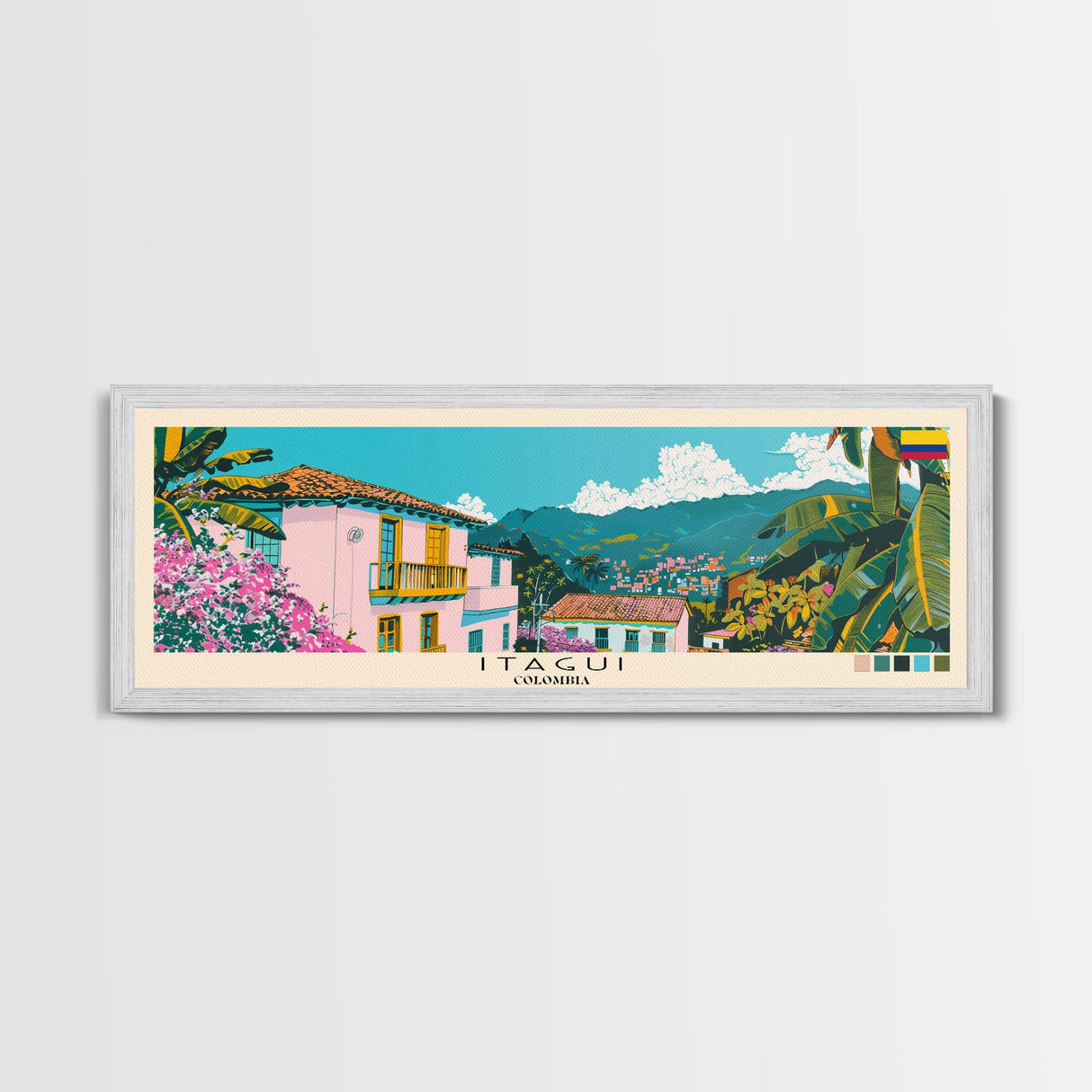 Itagui, Colombia Panoramic Canvas Print, Itagui, Colombia Painting, Colombia Art, Itagui Travel Poster, Travel Art, Guest Room Painting