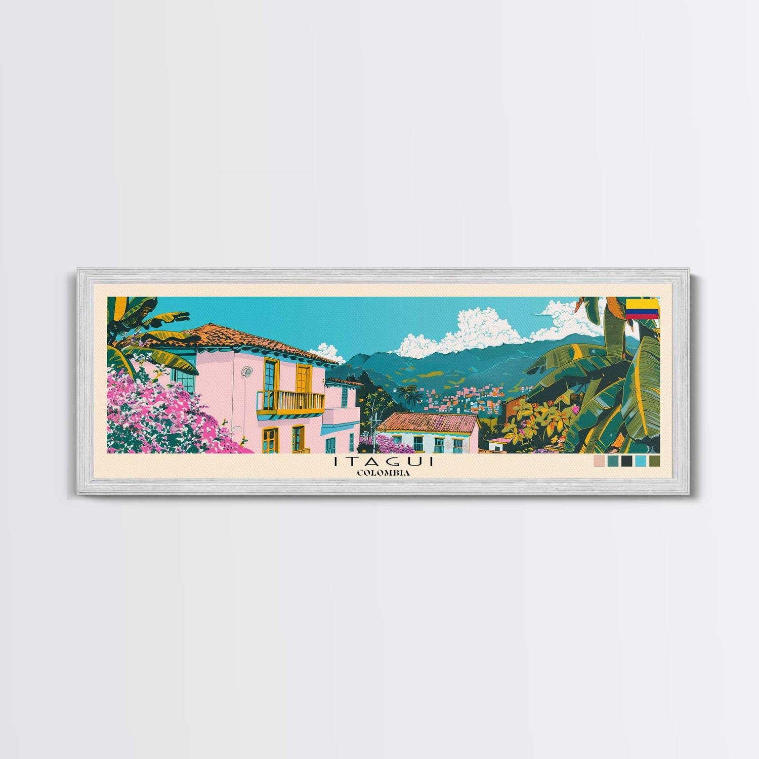 Itagui, Colombia Panoramic Canvas Print, Itagui, Colombia Painting, Colombia Art, Itagui Travel Poster, Travel Art, Guest Room Painting