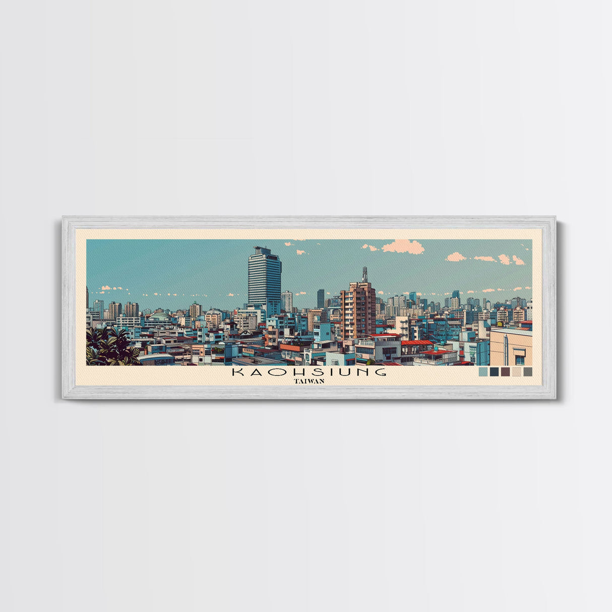 Kaohsiung, Taiwan Panoramic Canvas Print, Kaohsiung, Taiwan Painting, Taiwan Art, Kaohsiung Travel Poster, Travel Art, Vacation Gift