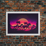 Zebra running through the plains, synthwave art, framed canvas print, framed wall art