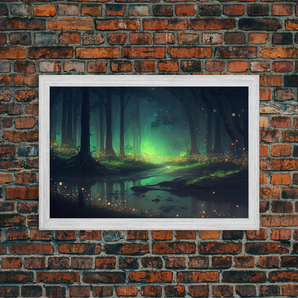 Fireflies In Forest Swamp Night Green Wall Poster, Wall Decor, Wall Art Print, Fine Art Print
