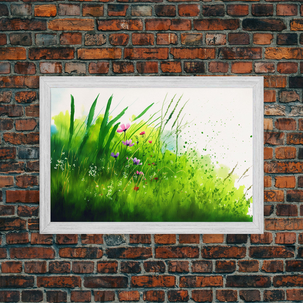 Modern Farmhouse Wall Art, Boho decor, Minimalist whimsical wall art, framed canvas print of beautiful wild flowers blowing in the wind