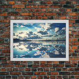 Reflections in Ice, Framed canvas print, unique farmhouse wall art, blue and white tones