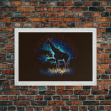 Starry Night over Africa, Giraffe Print, Framed Canvas Art, Galaxy Night Sky, Mancave decor