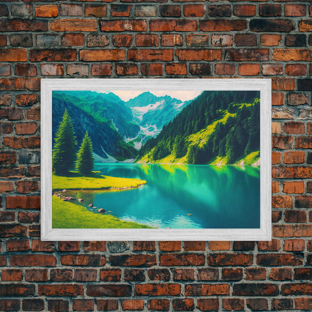 Calm and Serene Landscape Painting, Framed Canvas Print National Park Canvas Art, Framed wall decor, living room wall art, Pine Tree Lake
